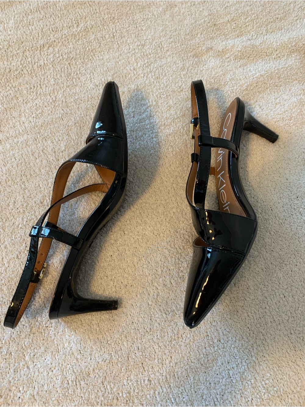 Calvin Klein Black Patent Cross-Strap Heels - Picture 6 of 7